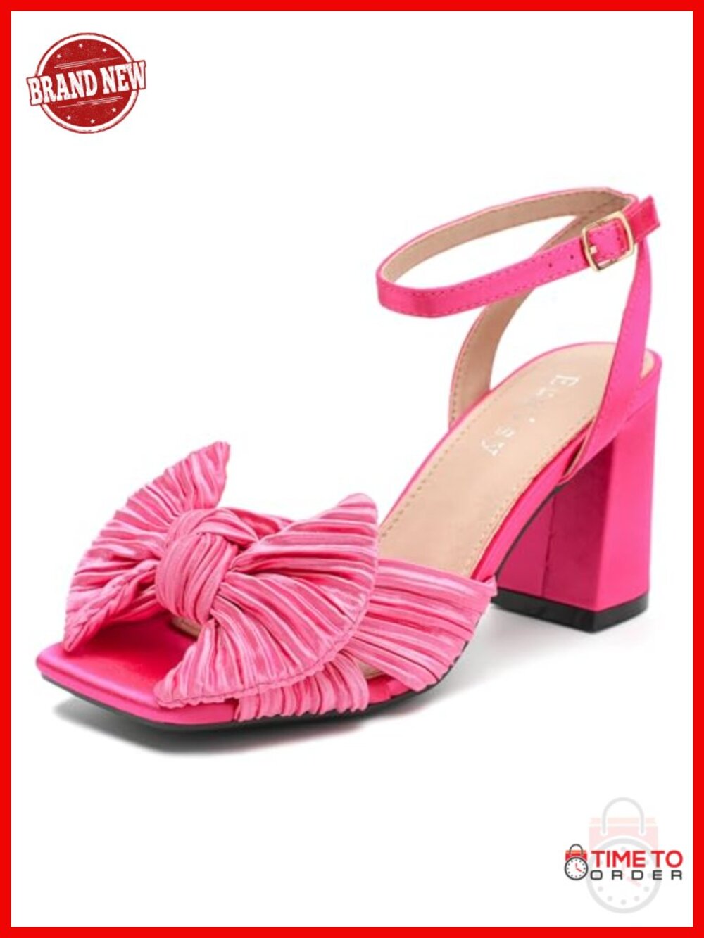 Women's Bow Knot Heeled Sandals Square Toe Ankle Strap Dressy